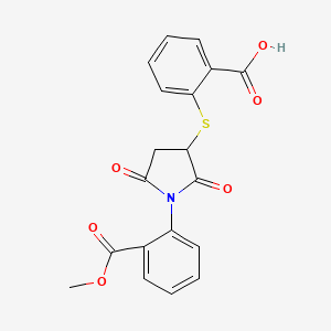 molecular formula C19H15NO6S B2533732 2-((1-(2-(Methoxycarbonyl)phenyl)-2,5-dioxopyrrolidin-3-yl)thio)benzoic acid CAS No. 924865-44-1