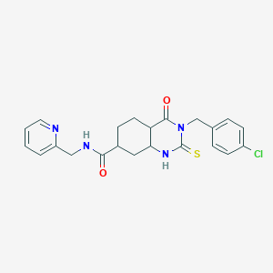 molecular formula C22H17ClN4O2S B2533733 3-[(4-Chlorphenyl)methyl]-4-oxo-N-[(pyridin-2-yl)methyl]-2-sulfanylidene-1,2,3,4-tetrahydrochinazolin-7-carboxamid CAS No. 422529-38-2