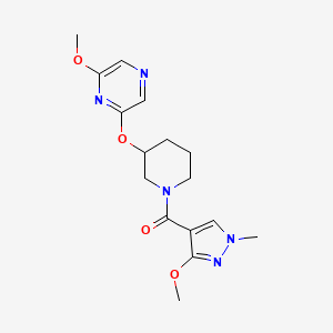 molecular formula C16H21N5O4 B2533751 (3-methoxy-1-methyl-1H-pyrazol-4-yl)(3-((6-methoxypyrazin-2-yl)oxy)piperidin-1-yl)methanone CAS No. 2034580-86-2