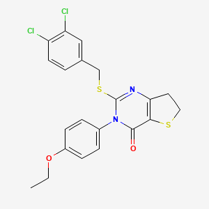 molecular formula C21H18Cl2N2O2S2 B2533756 2-[(3,4-Dichlorophenyl)methylsulfanyl]-3-(4-ethoxyphenyl)-6,7-dihydrothieno[3,2-d]pyrimidin-4-one CAS No. 686772-93-0