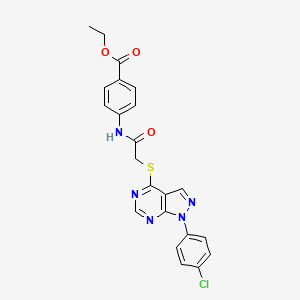 molecular formula C22H18ClN5O3S B2533790 4-(2-((1-(4-氯苯基)-1H-吡唑并[3,4-d]嘧啶-4-基)硫代)乙酰氨基)苯甲酸乙酯 CAS No. 893913-86-5