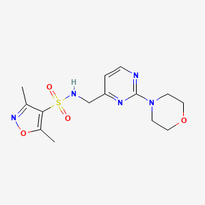 molecular formula C14H19N5O4S B2533819 3,5-dimethyl-N-((2-morpholinopyrimidin-4-yl)methyl)isoxazole-4-sulfonamide CAS No. 1797657-10-3