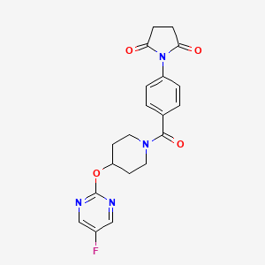 molecular formula C20H19FN4O4 B2533820 1-[4-[4-(5-Fluoropyrimidin-2-yl)oxypiperidine-1-carbonyl]phenyl]pyrrolidine-2,5-dione CAS No. 2380175-34-6