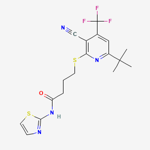 molecular formula C18H19F3N4OS2 B2533826 4-((6-(叔丁基)-3-氰基-4-(三氟甲基)吡啶-2-基)硫代)-N-(噻唑-2-基)丁酰胺 CAS No. 905785-11-7
