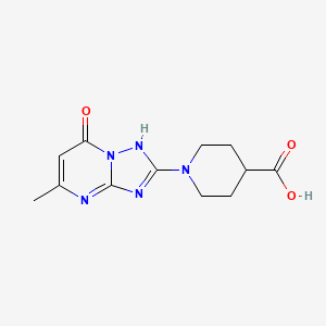 molecular formula C12H15N5O3 B2533880 1-(5-Methyl-7-oxo-4,7-dihydro-[1,2,4]triazolo[1,5-a]pyrimidin-2-yl)piperidine-4-carboxylic acid CAS No. 1710195-17-7