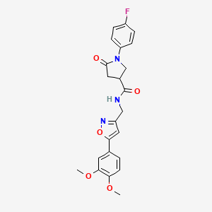 molecular formula C23H22FN3O5 B2533890 N-((5-(3,4-dimethoxyphenyl)isoxazol-3-yl)methyl)-1-(4-fluorophenyl)-5-oxopyrrolidine-3-carboxamide CAS No. 953211-32-0