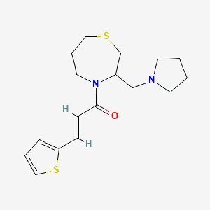 molecular formula C17H24N2OS2 B2533892 (E)-1-(3-(pyrrolidin-1-ylmethyl)-1,4-thiazepan-4-yl)-3-(thiophen-2-yl)prop-2-en-1-one CAS No. 1421588-80-8