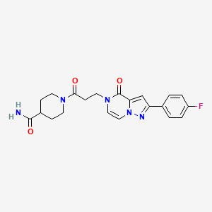 molecular formula C21H22FN5O3 B2533900 1-{3-[2-(4-fluorophenyl)-4-oxopyrazolo[1,5-a]pyrazin-5(4H)-yl]propanoyl}piperidine-4-carboxamide CAS No. 1326826-32-7