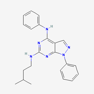 molecular formula C22H24N6 B2533902 N~6~-(3-methylbutyl)-N~4~,1-diphenyl-1H-pyrazolo[3,4-d]pyrimidine-4,6-diamine CAS No. 946347-38-2
