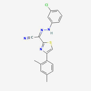molecular formula C19H15ClN4S B2533934 (Z)-N'-(3-chlorophenyl)-4-(2,4-dimethylphenyl)thiazole-2-carbohydrazonoyl cyanide CAS No. 477190-19-5