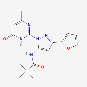 molecular formula C17H19N5O3 B2533946 N-(3-(furan-2-yl)-1-(4-methyl-6-oxo-1,6-dihydropyrimidin-2-yl)-1H-pyrazol-5-yl)pivalamide CAS No. 1208432-38-5