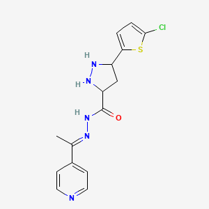 molecular formula C15H12ClN5OS B2533966 3-(5-chlorothiophen-2-yl)-N'-[(1E)-1-(pyridin-4-yl)ethylidene]-1H-pyrazole-5-carbohydrazide CAS No. 402503-65-5