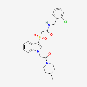 molecular formula C25H28ClN3O4S B2533971 N-(2-chlorobenzyl)-2-((1-(2-(4-methylpiperidin-1-yl)-2-oxoethyl)-1H-indol-3-yl)sulfonyl)acetamide CAS No. 878060-40-3