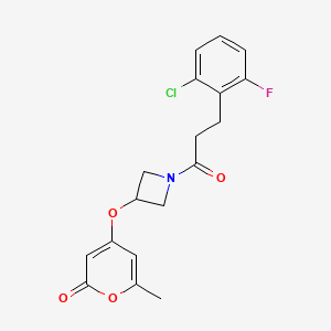 molecular formula C18H17ClFNO4 B2533980 4-((1-(3-(2-chloro-6-fluorophenyl)propanoyl)azetidin-3-yl)oxy)-6-methyl-2H-pyran-2-one CAS No. 1790200-31-5