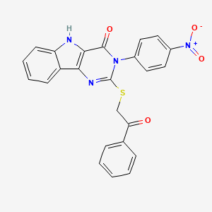 molecular formula C24H16N4O4S B2533994 3-(4-nitrophenyl)-2-phenacylsulfanyl-5H-pyrimido[5,4-b]indol-4-one CAS No. 536718-04-4