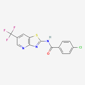 molecular formula C14H7ClF3N3OS B2534000 4-chloro-N-[6-(trifluoromethyl)-[1,3]thiazolo[4,5-b]pyridin-2-yl]benzamide CAS No. 1354448-65-9