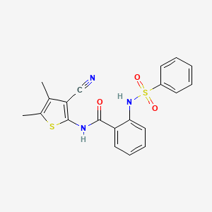 molecular formula C20H17N3O3S2 B2534012 2-(benzenesulfonamido)-N-(3-cyano-4,5-dimethylthiophen-2-yl)benzamide CAS No. 886903-70-4