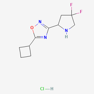 molecular formula C10H14ClF2N3O B2534019 5-Cyclobutyl-3-(4,4-difluoropyrrolidin-2-yl)-1,2,4-oxadiazole hydrochloride CAS No. 2097936-54-2