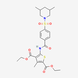 molecular formula C25H32N2O7S2 B2534161 5-(4-((3,5-二甲基哌啶-1-基)磺酰基)苯甲酰胺)-3-甲硫代吩-2,4-二羧酸二乙酯 CAS No. 391867-49-5