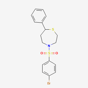 molecular formula C17H18BrNO2S2 B2534175 4-((4-Bromophenyl)sulfonyl)-7-phenyl-1,4-thiazepane CAS No. 1797185-29-5