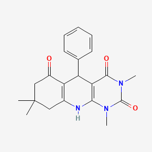 molecular formula C21H23N3O3 B2534180 1,3,8,8-tetramethyl-5-phenyl-5,8,9,10-tetrahydropyrimido[4,5-b]quinoline-2,4,6(1H,3H,7H)-trione CAS No. 810628-93-4