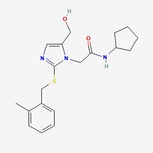 molecular formula C19H25N3O2S B2534181 N-环戊基-2-(5-(羟甲基)-2-((2-甲基苯甲基)硫代)-1H-咪唑-1-基)乙酰胺 CAS No. 923195-84-0