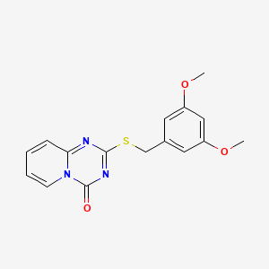 molecular formula C16H15N3O3S B2534194 2-[(3,5-二甲氧基苯基)甲硫基]吡啶并[1,2-a][1,3,5]三嗪-4-酮 CAS No. 896332-95-9