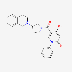 molecular formula C26H27N3O3 B2534197 5-(3-(3,4-dihydroisoquinolin-2(1H)-yl)pyrrolidine-1-carbonyl)-4-methoxy-1-phenylpyridin-2(1H)-one CAS No. 2034489-24-0