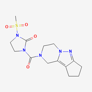 molecular formula C14H19N5O4S B2534202 1-(2,3,4,7,8,9-hexahydro-1H-cyclopenta[3,4]pyrazolo[1,5-a]pyrazine-2-carbonyl)-3-(methylsulfonyl)imidazolidin-2-one CAS No. 2034372-74-0