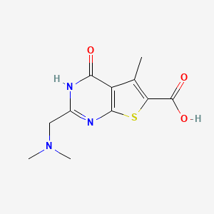 molecular formula C11H13N3O3S B2534205 2-[(dimethylamino)methyl]-5-methyl-4-oxo-3H,4H-thieno[2,3-d]pyrimidine-6-carboxylic acid CAS No. 1225810-82-1