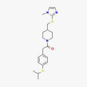 molecular formula C21H29N3OS2 B2534207 2-(4-(isopropylthio)phenyl)-1-(4-(((1-methyl-1H-imidazol-2-yl)thio)methyl)piperidin-1-yl)ethanone CAS No. 1428378-68-0