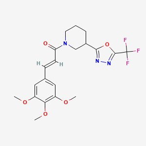 molecular formula C20H22F3N3O5 B2534210 (E)-1-(3-(5-(trifluoromethyl)-1,3,4-oxadiazol-2-yl)piperidin-1-yl)-3-(3,4,5-trimethoxyphenyl)prop-2-en-1-one CAS No. 1396891-19-2