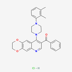 molecular formula C30H30ClN3O3 B2534212 1-{8-benzoyl-2H,3H-[1,4]dioxino[2,3-g]quinolin-9-yl}-4-(2,3-dimethylphenyl)piperazine hydrochloride CAS No. 2097866-35-6