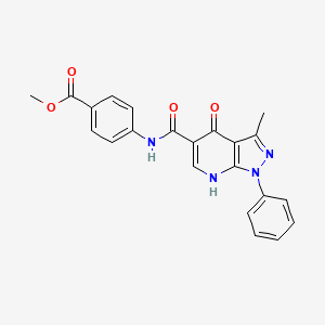 molecular formula C22H18N4O4 B2534224 methyl 4-(3-methyl-4-oxo-1-phenyl-4,7-dihydro-1H-pyrazolo[3,4-b]pyridine-5-carboxamido)benzoate CAS No. 886903-06-6
