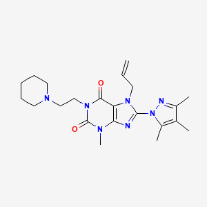 molecular formula C22H31N7O2 B2534227 3-methyl-1-[2-(piperidin-1-yl)ethyl]-7-(prop-2-en-1-yl)-8-(3,4,5-trimethyl-1H-pyrazol-1-yl)-2,3,6,7-tetrahydro-1H-purine-2,6-dione CAS No. 1014029-13-0