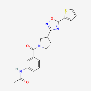 molecular formula C19H18N4O3S B2534236 N-(3-(3-(5-(thiophen-2-yl)-1,2,4-oxadiazol-3-yl)pyrrolidine-1-carbonyl)phenyl)acetamide CAS No. 2034278-13-0