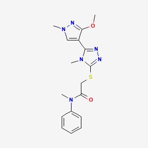 molecular formula C17H20N6O2S B2534238 2-((5-(3-methoxy-1-methyl-1H-pyrazol-4-yl)-4-methyl-4H-1,2,4-triazol-3-yl)thio)-N-methyl-N-phenylacetamide CAS No. 1014074-99-7