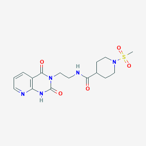 molecular formula C16H21N5O5S B2534249 N-(2-(2,4-二氧代-1,2-二氢吡啶并[2,3-d]嘧啶-3(4H)-基)乙基)-1-(甲磺酰基)哌啶-4-甲酰胺 CAS No. 2034271-13-9