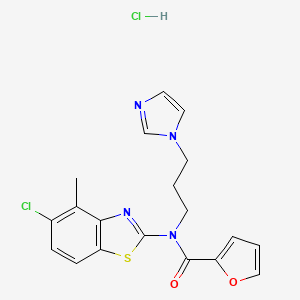 molecular formula C19H18Cl2N4O2S B2534267 N-(3-(1H-imidazol-1-yl)propyl)-N-(5-chloro-4-methylbenzo[d]thiazol-2-yl)furan-2-carboxamide hydrochloride CAS No. 1216539-70-6