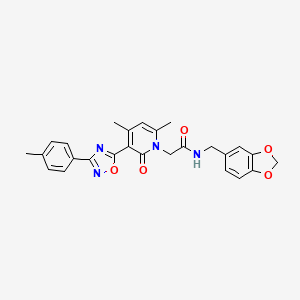 molecular formula C26H24N4O5 B2534271 N-(1,3-benzodioxol-5-ylmethyl)-2-[4,6-dimethyl-3-[3-(4-methylphenyl)-1,2,4-oxadiazol-5-yl]-2-oxopyridin-1(2H)-yl]acetamide CAS No. 946385-41-7