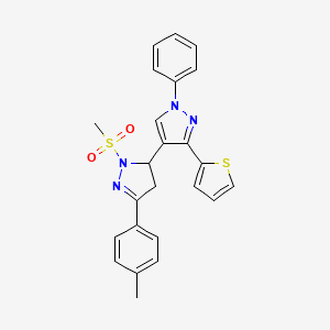 molecular formula C24H22N4O2S2 B2534272 2-(methylsulfonyl)-1'-phenyl-3'-(thiophen-2-yl)-5-(p-tolyl)-3,4-dihydro-1'H,2H-3,4'-bipyrazole CAS No. 876942-66-4
