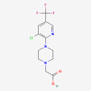 molecular formula C12H13ClF3N3O2 B2534284 Acide 2-{4-[3-chloro-5-(trifluorométhyl)-2-pyridinyl]pipérazino}acétique CAS No. 400088-70-2