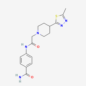 molecular formula C17H21N5O2S B2534295 4-(2-(4-(5-Methyl-1,3,4-thiadiazol-2-yl)piperidin-1-yl)acetamido)benzamide CAS No. 1396759-48-0