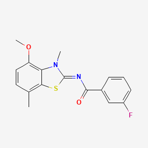 molecular formula C17H15FN2O2S B2534324 3-fluoro-N-(4-methoxy-3,7-dimethyl-1,3-benzothiazol-2-ylidene)benzamide CAS No. 868369-07-7