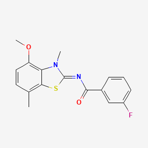 molecular formula C17H15FN2O2S B2534324 3-fluoro-N-[(2Z)-4-methoxy-3,7-dimethyl-2,3-dihydro-1,3-benzothiazol-2-ylidene]benzamide CAS No. 868369-07-7