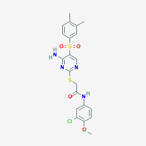 molecular formula C21H21ClN4O4S2 B2534329 2-{[4-AMINO-5-(3,4-DIMETHYLBENZENESULFONYL)PYRIMIDIN-2-YL]SULFANYL}-N-(3-CHLORO-4-METHOXYPHENYL)ACETAMIDE CAS No. 894951-89-4