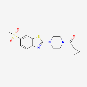 molecular formula C16H19N3O3S2 B2534339 シクロプロピル(4-(6-(メチルスルホニル)ベンゾ[d]チアゾール-2-イル)ピペラジン-1-イル)メタノン CAS No. 941892-86-0