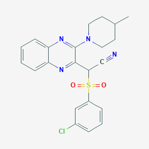 2-((3-Chlorophenyl)sulfonyl)-2-(3-(4-methylpiperidin-1-yl)quinoxalin-2-yl)acetonitrile