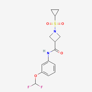 molecular formula C14H16F2N2O4S B2534367 1-(环丙基磺酰基)-N-(3-(二氟甲氧基)苯基)氮杂环丁烷-3-甲酰胺 CAS No. 1428359-20-9