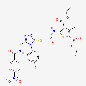molecular formula C29H27FN6O8S2 B2534368 diethyl 5-(2-((4-(4-fluorophenyl)-5-((4-nitrobenzamido)methyl)-4H-1,2,4-triazol-3-yl)thio)acetamido)-3-methylthiophene-2,4-dicarboxylate CAS No. 393848-56-1